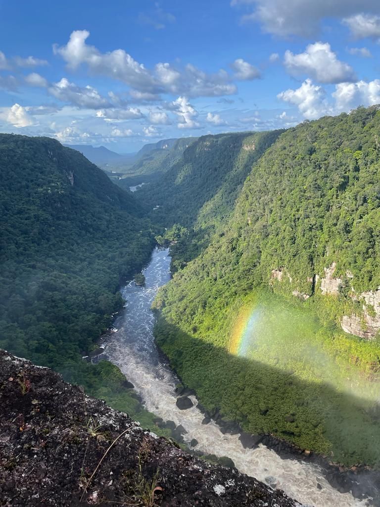 Potaro River gorge below Kaieteur Falls with rainbow